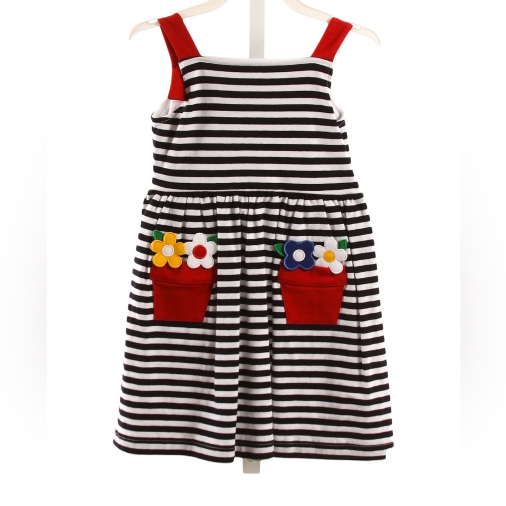 Florence Eiseman Striped Black & White Sundress With Flower Pot Pockets NWT 3T